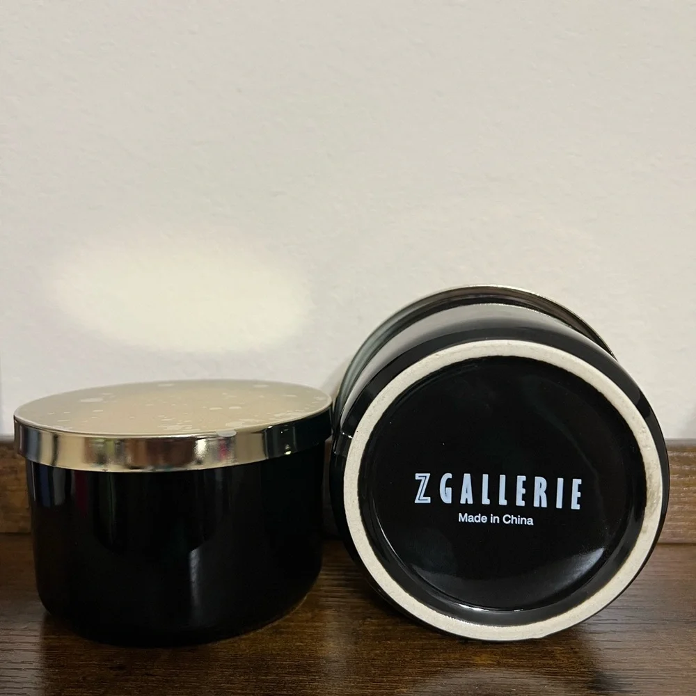 Z Gallerie, Multi Use Storage Duo, 2 Black Ceramic Canisters With Gold Lids